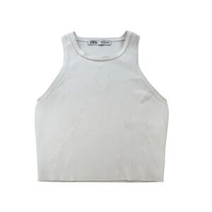 Zara Women's Cropped Rib‎ Halter Tank Top – White – Size Small